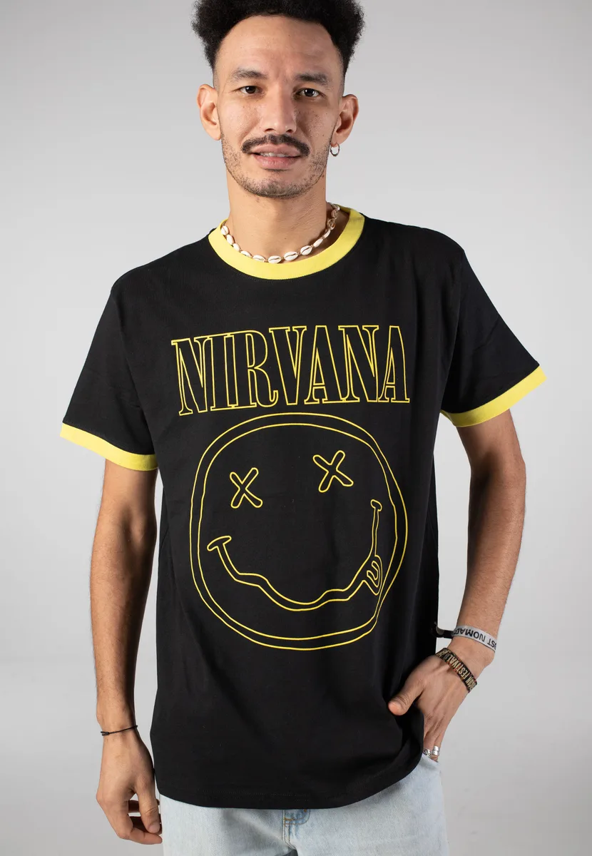 Nirvana Outline Happy Face Ringer T-Shirt