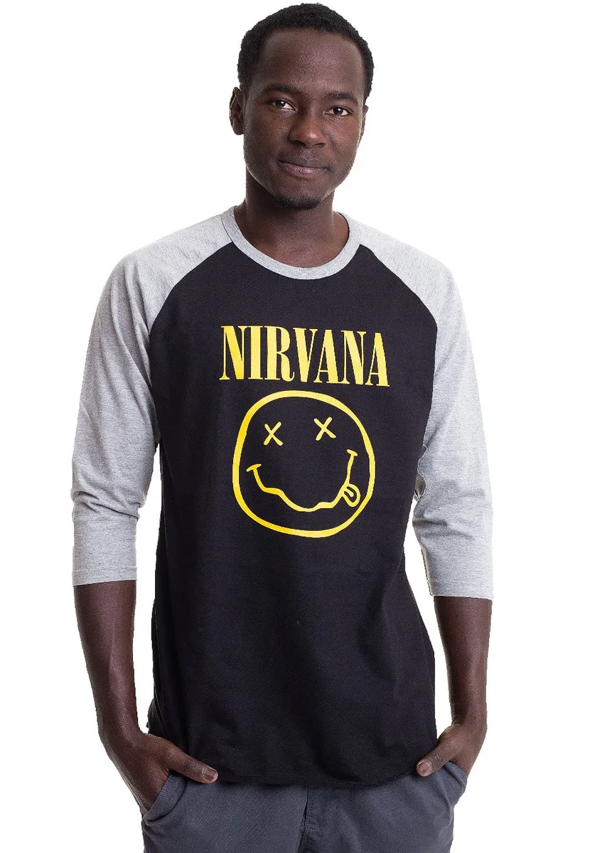 Nirvana Yellow Happy Face Black/ Grey Long Sleeve