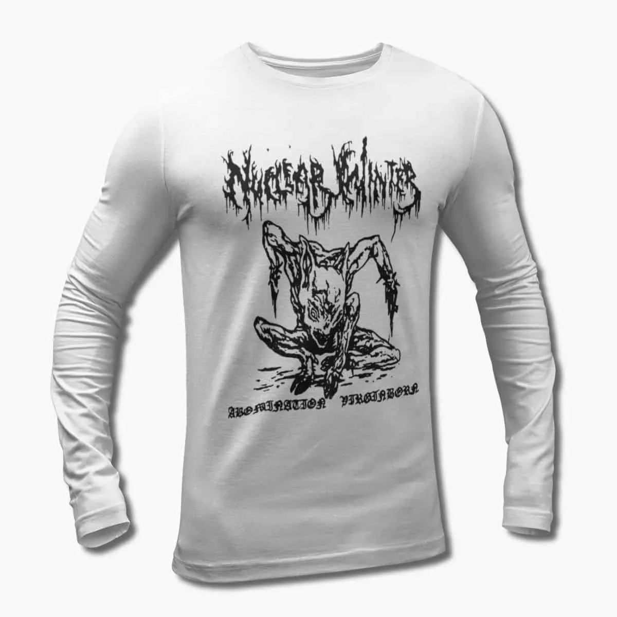 Nuclear Winter Band Long Sleeve T-Shirt, Nuclear Winter Abomination Virginborn Artwork Longsleeve T-Shirt, Death Metal Merch