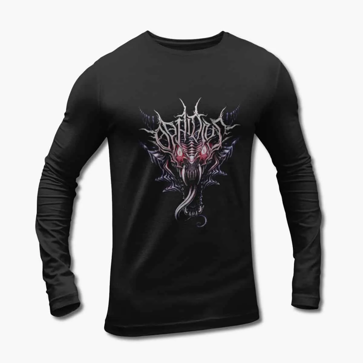 Ophidius Long Sleeve T-Shirt, Ophidius The Throat of the World Longsleeve Artwork Black T-Shirt, Progressive Death Metal Merchandise