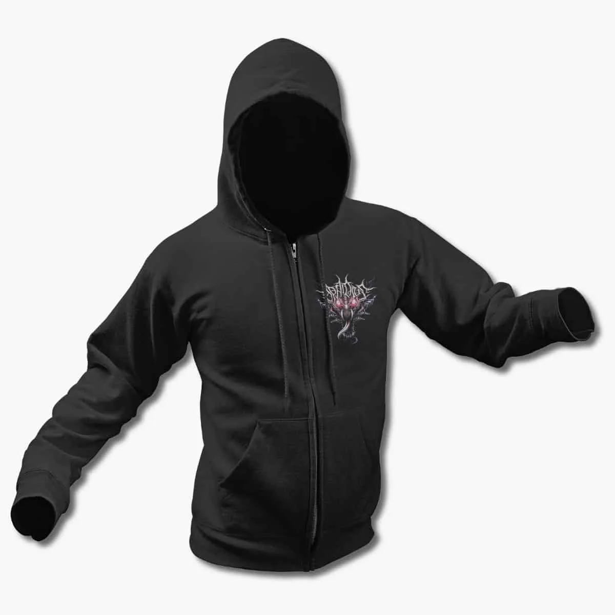 Ophidius Zip Up Hoodie, Ophidius The Throat of the World Artwork Black Zipper Hooded Sweatshirt, Progressive Death Metal Merchandise