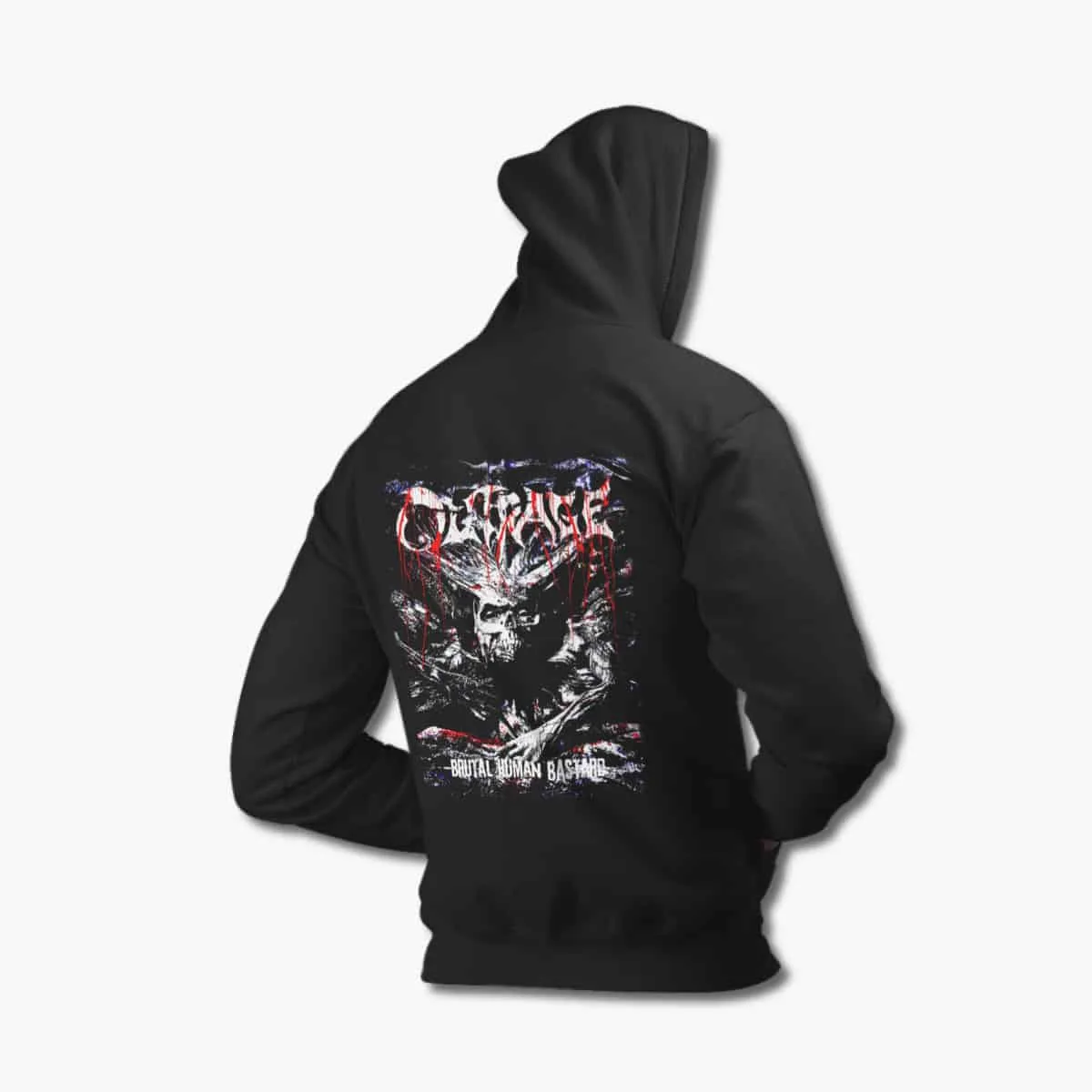 Outrage Band Hoodie, Outrage Brutal Human Bastard Black Hooded Sweatshirt, Death Metal Merchandise
