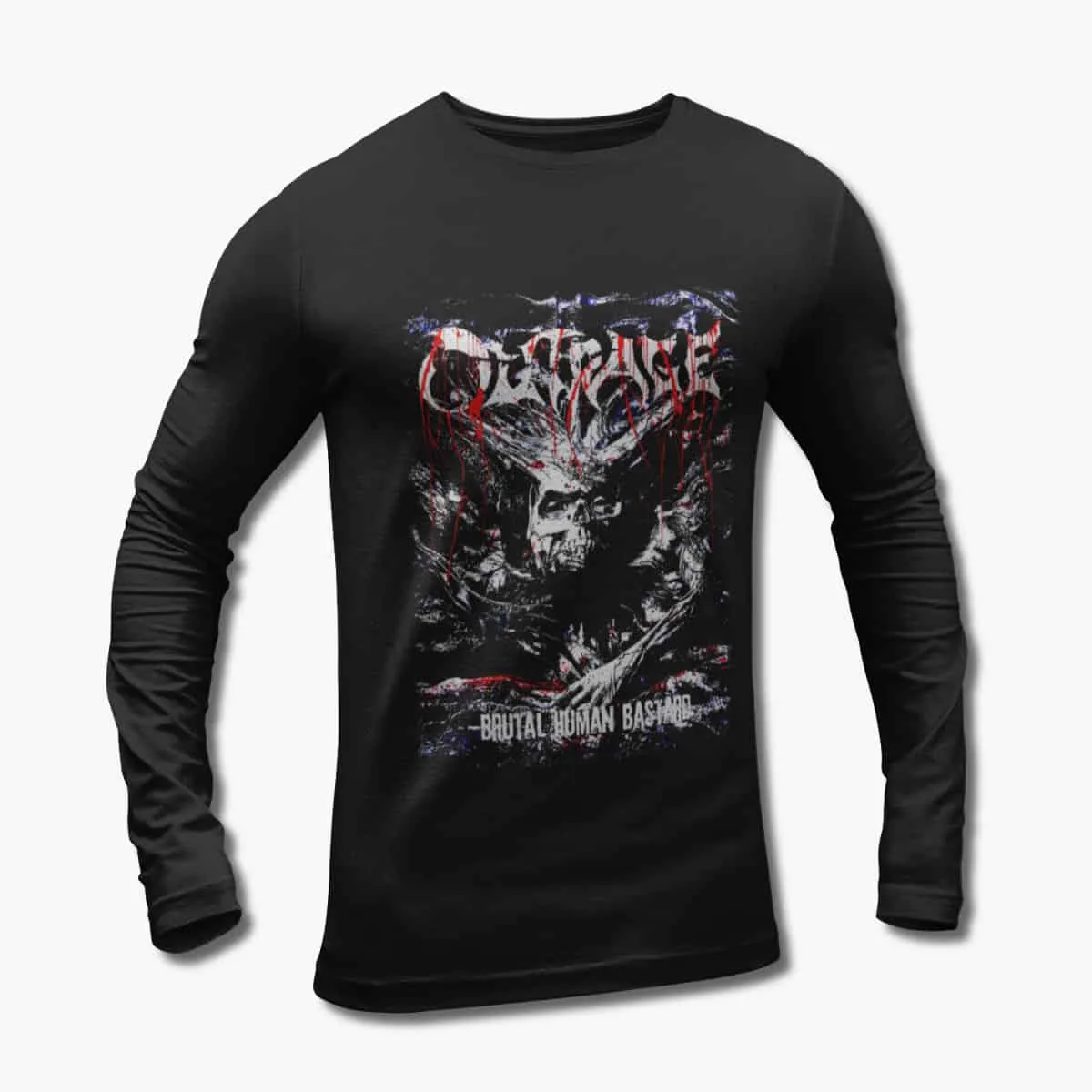 Outrage Band Long Sleeve T-Shirt, Outrage Brutal Human Bastard Black Longsleeve T-Shirt, Death Metal Merchandise
