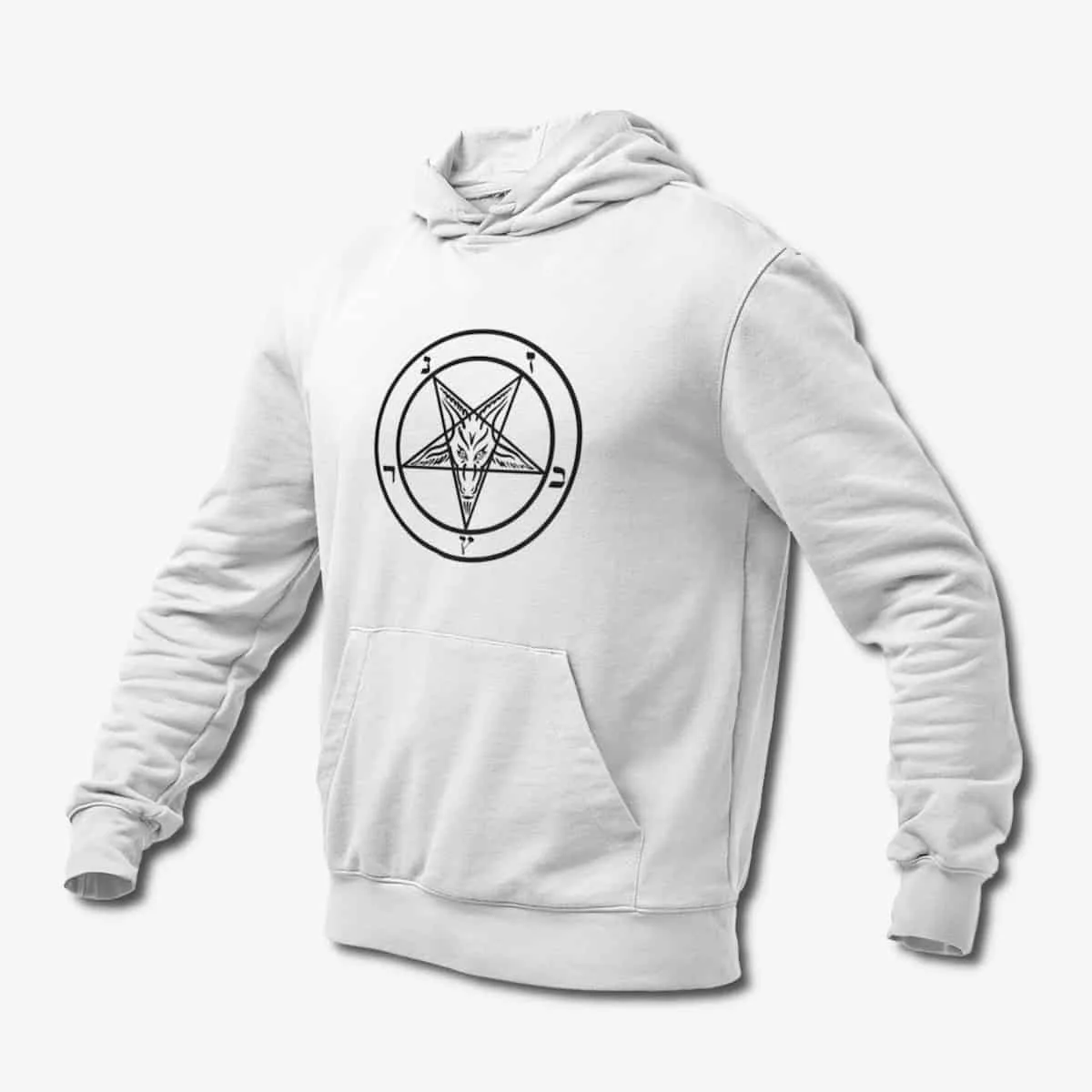 Pentagram Satan Hoodie, Baphomet's Sign White Hoodie