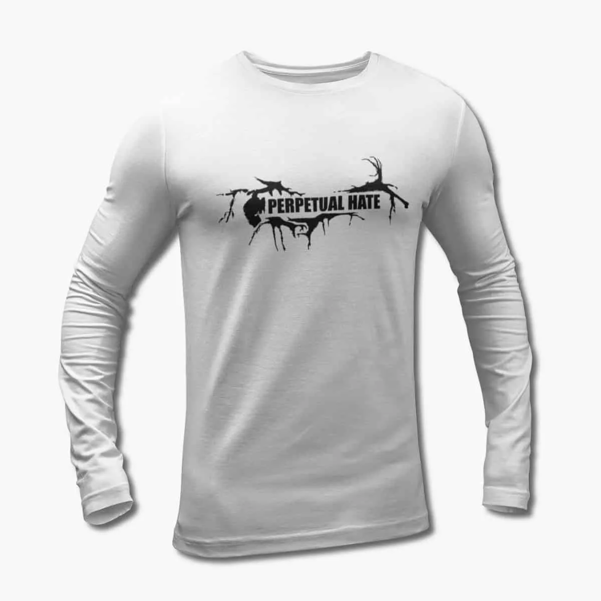 Perpetual Hate Long Sleeve T-Shirt, Perpetual Hate Logo White Longsleeve T-Shirt, Death Metal Merchandise
