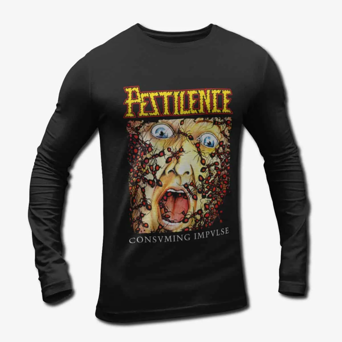 Pestilence Band Long Sleeve T-Shirt, Pestilence Consuming Impulse Longsleeve Tee, Thrash, Death Metal Merch