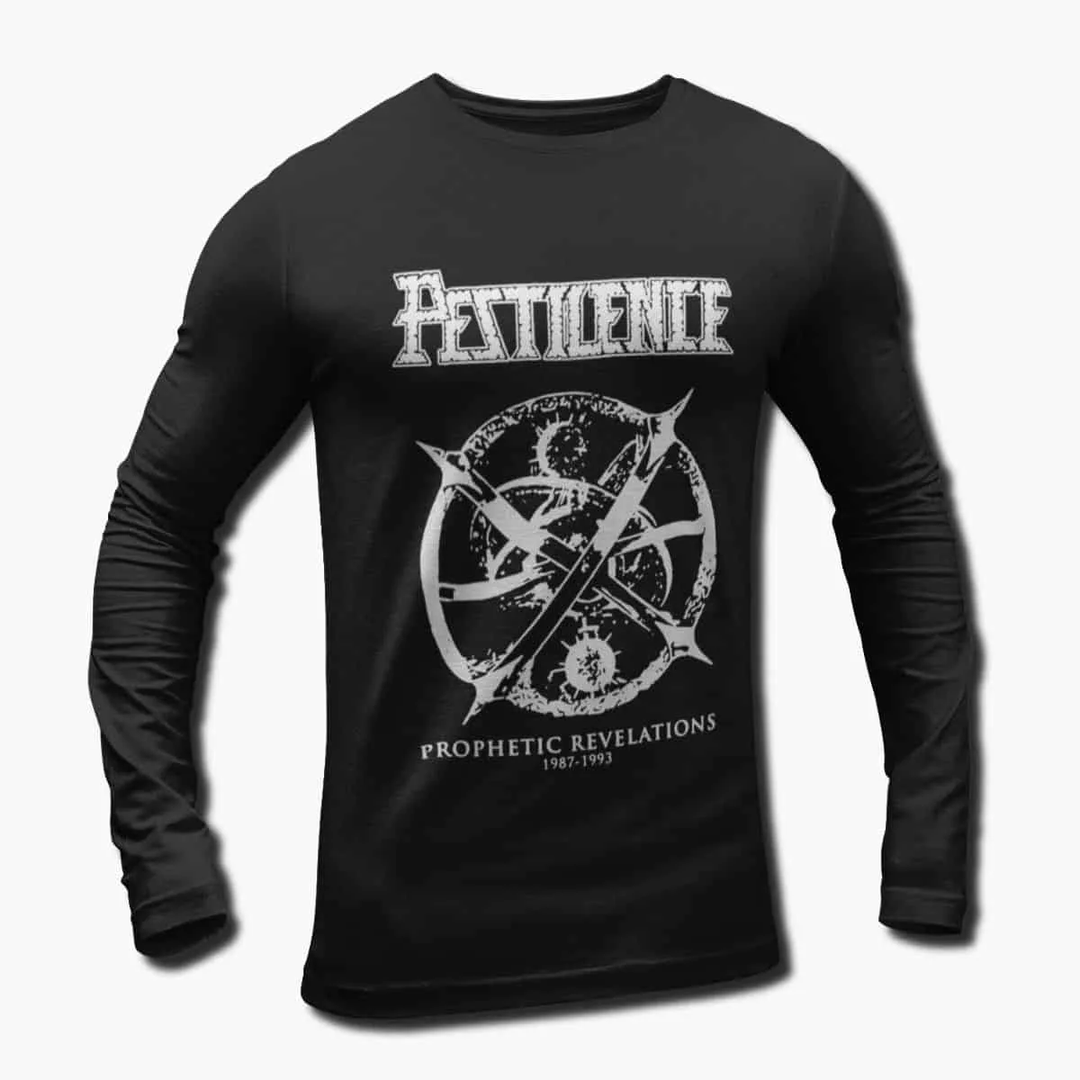 Pestilence Band Long Sleeve T-Shirt, Pestilence Prophetic Revelations 1987-1993 Artwork Longsleeve T-Shirt, Progressive Death Metal Merch