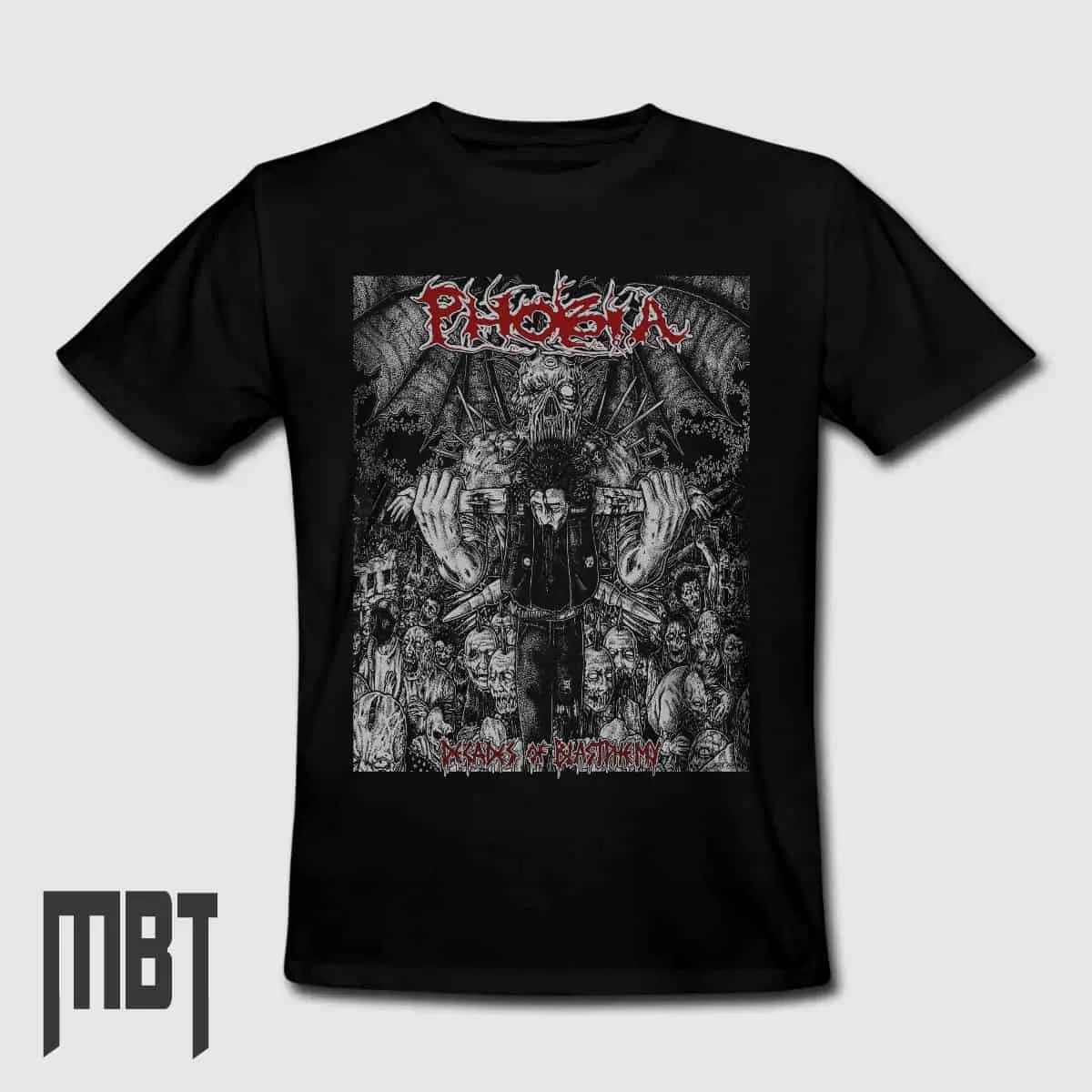 Phobia T-Shirt, Phobia Decades of Blastphemy T-Shirt #2, Grindcore, Metal Band, Crust Punk