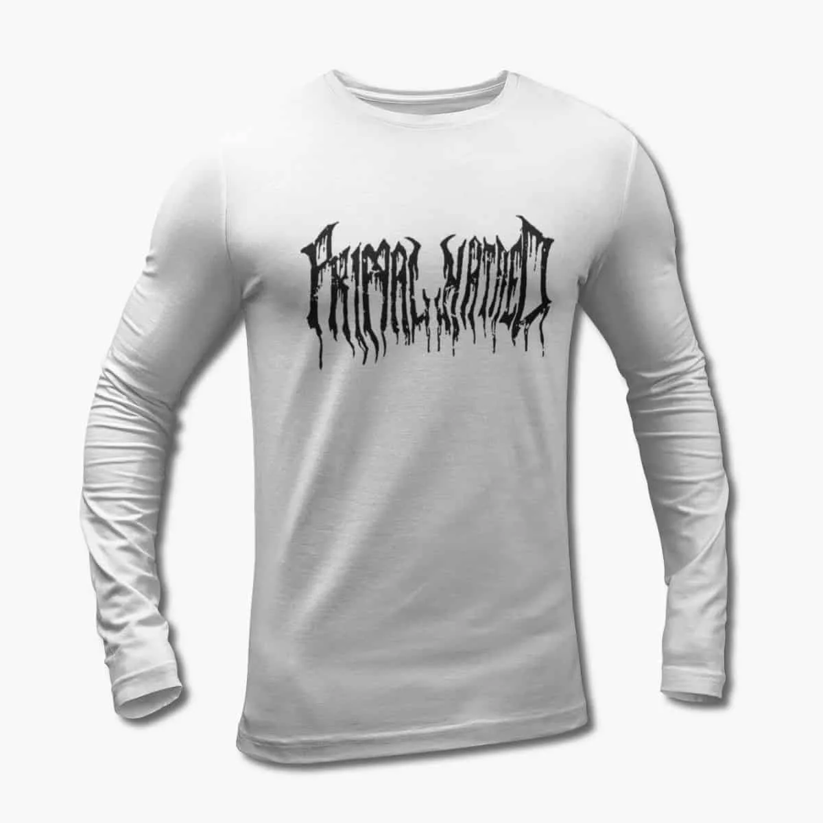 Primal Hatred Long Sleeve T-Shirt, Primal Hatred Logo White Longsleeve T-Shirt, Black Metal, Death Metal Merchandise