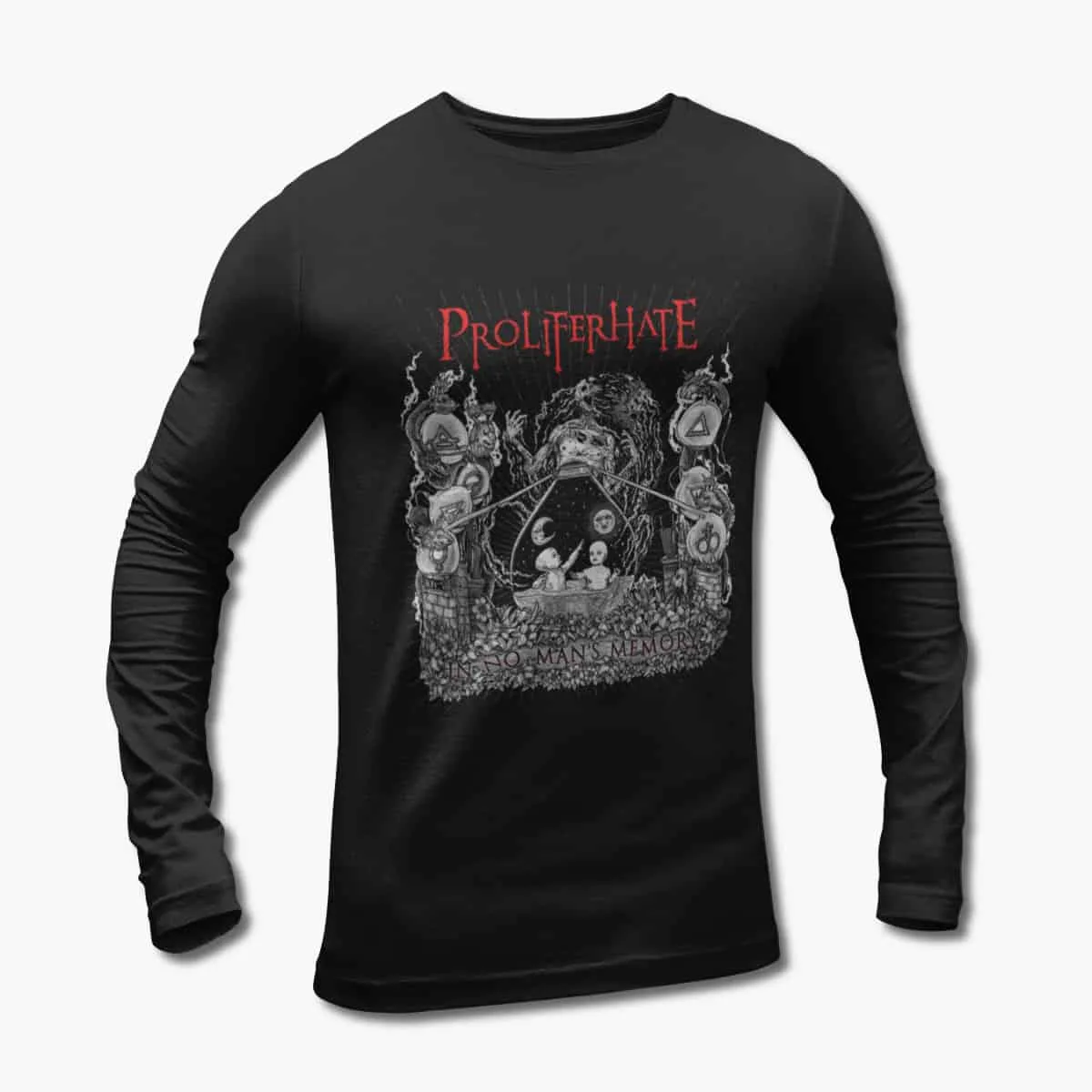 Proliferhate Long Sleeve T-Shirt, Proliferhate In No Man's Memory Black Longsleeve T-Shirt, Progressive Death Metal Merchandise