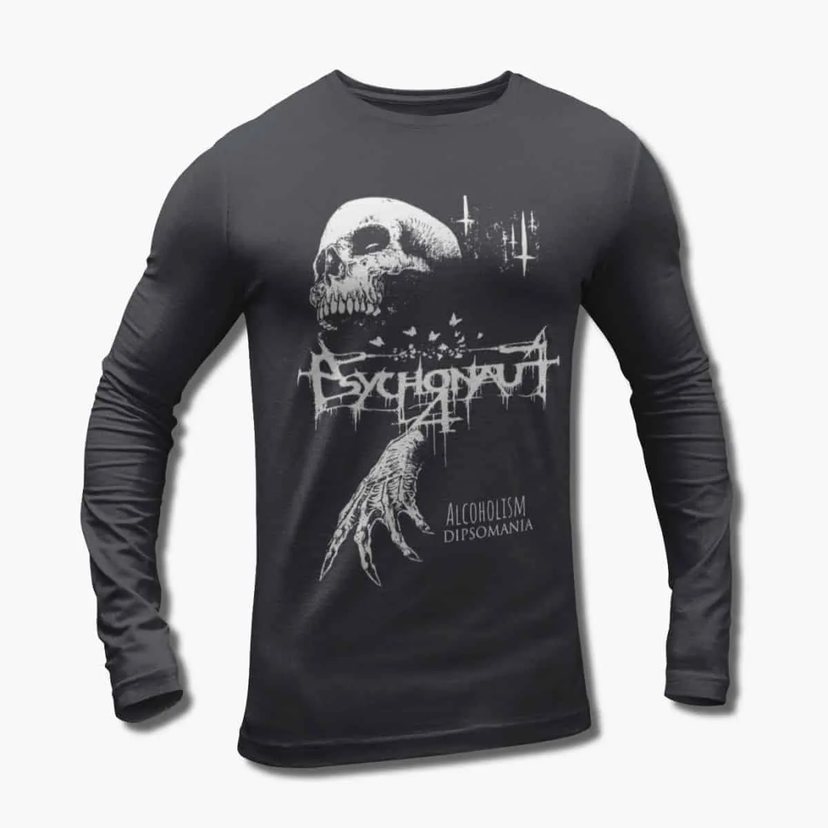 Psychonaut 4 Band Long Sleeve T-Shirt, Psychonaut 4 Alcoholism Dipsomania Artwork Longsleeve T-Shirt, Black Metal, Depressive Rock Merchandise