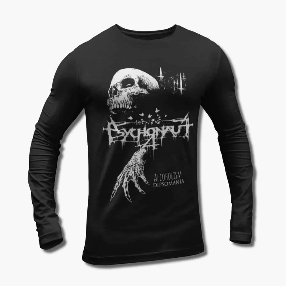 Psychonaut 4 Band Long Sleeve T-Shirt, Psychonaut 4 Alcoholism Dipsomania Artwork Longsleeve T-Shirt, Black Metal, Depressive Rock Merchandise