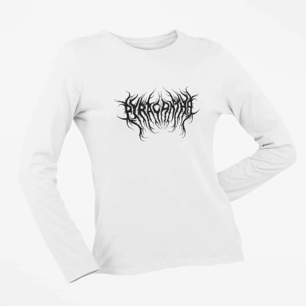 Pyracantha Long Sleeve T-Shirt, Pyracantha Logo White Long Sleeve T-Shirt, Black Metal Merchandise