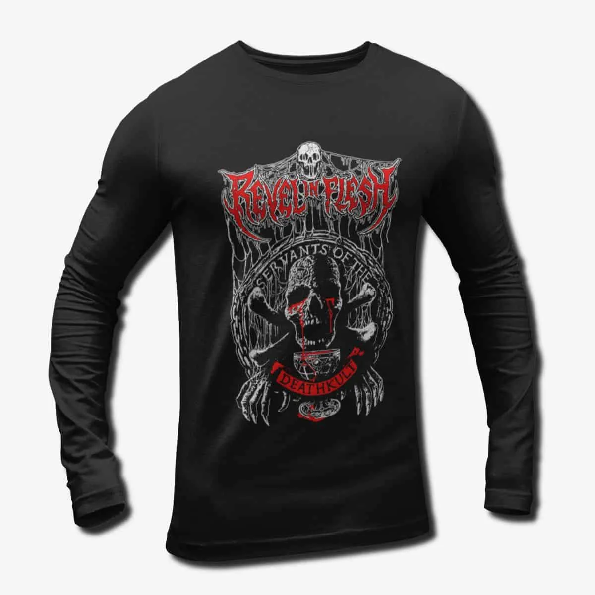 Revel In Flesh Band Long Sleeve T-Shirt, Revel In Flesh Logo Artwork Longsleeve Tee, Death Metal Merch
