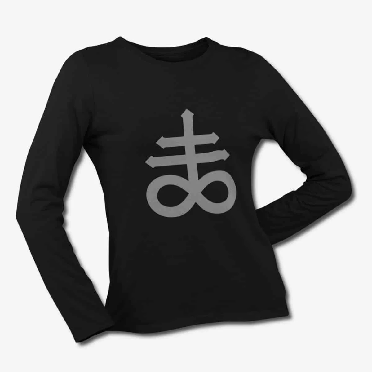 Satan's Cross Long Sleeve T-Shirt, Sigil of Satan Black Longsleeve T-Shirt