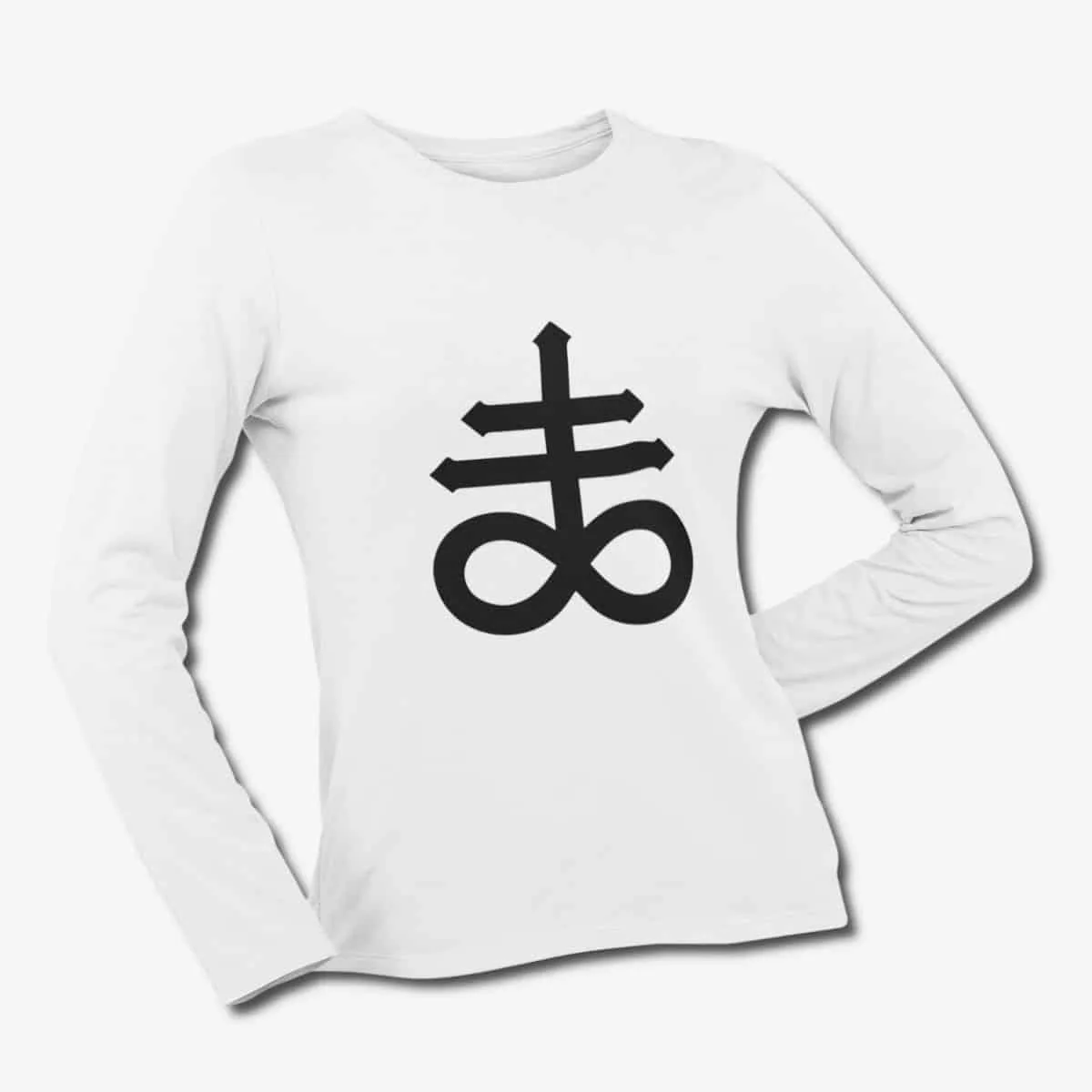 Satan's Cross Long Sleeve T-Shirt, Sigil of Satan White Longsleeve T-Shirt