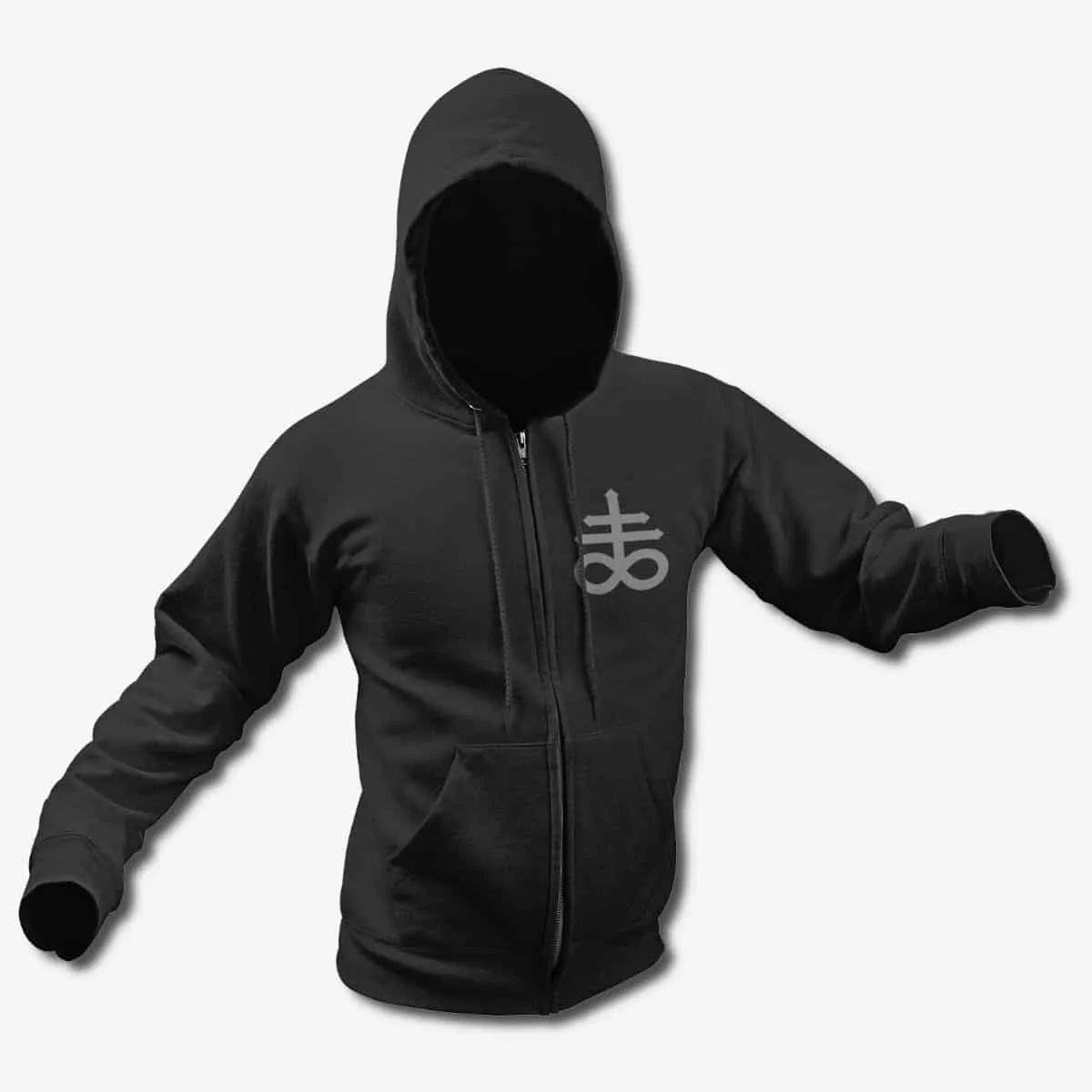 Satan's Cross Zip Hoodie, Sigil of Satan Black Zipper Hoodie