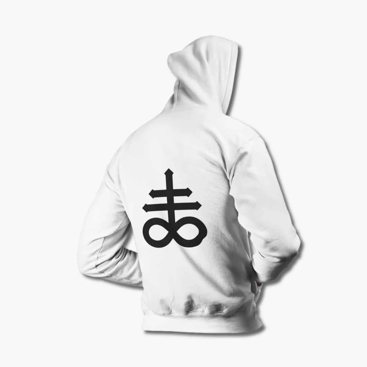 Satan's Cross Zip Hoodie, Sigil of Satan White Zipper Hoodie