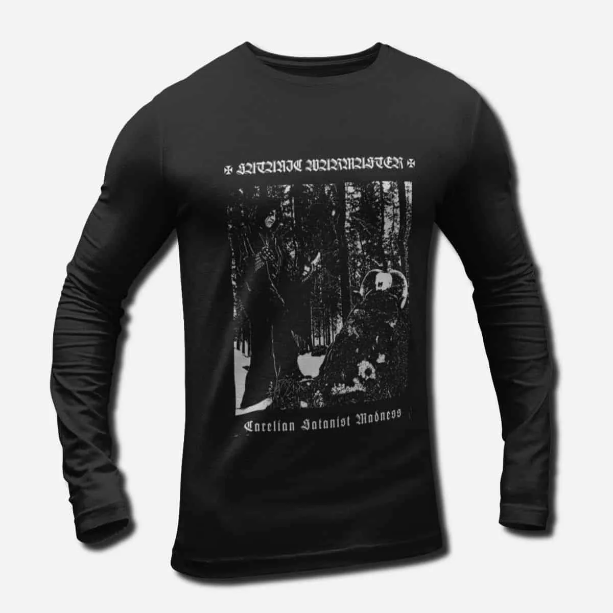 Satanic Warmaster Long Sleeve T-Shirt, Satanic Warmaster Carelian Satanist Madness Longsleeve T-Shirt, Thrash Metal, Black Metal Merch