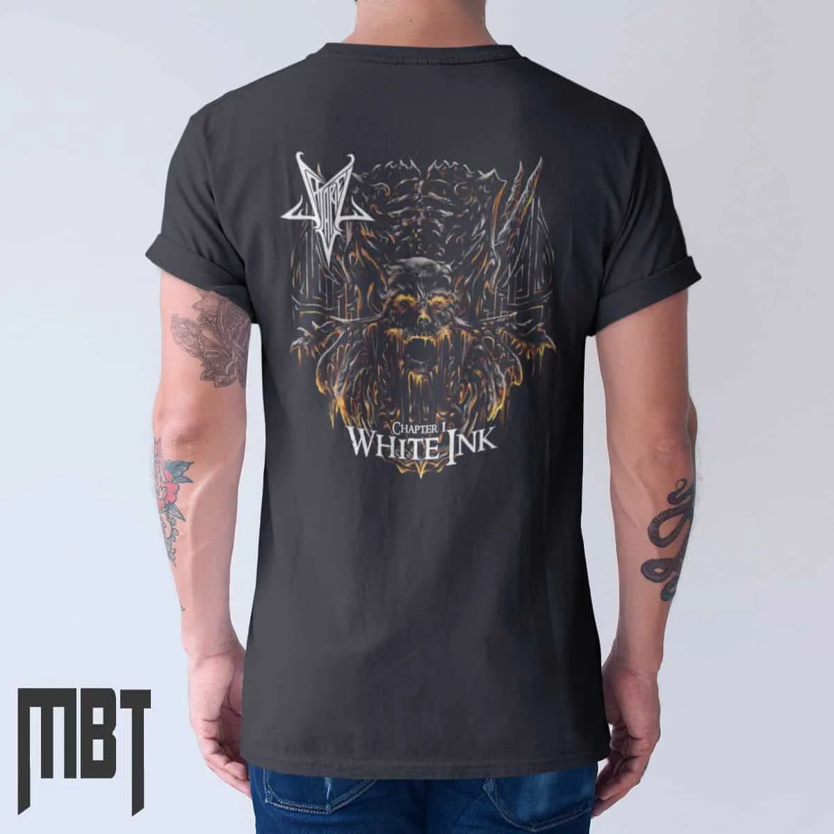 Satariel Band T-Shirt, Satariel White Ink Cover T-Shirt, Black Metal Merch