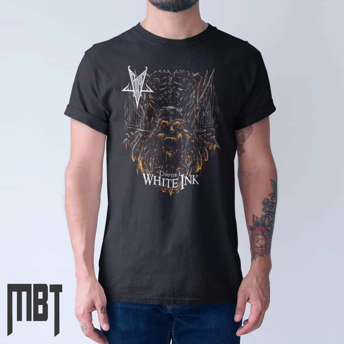 Satariel Band T-Shirt, Satariel White Ink Cover T-Shirt, Black Metal Merch