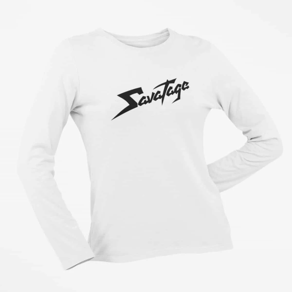 Savatage Long Sleeve T-Shirt, Savatage Logo White Long Sleeve T-Shirt, Progressive Metal Merchandise