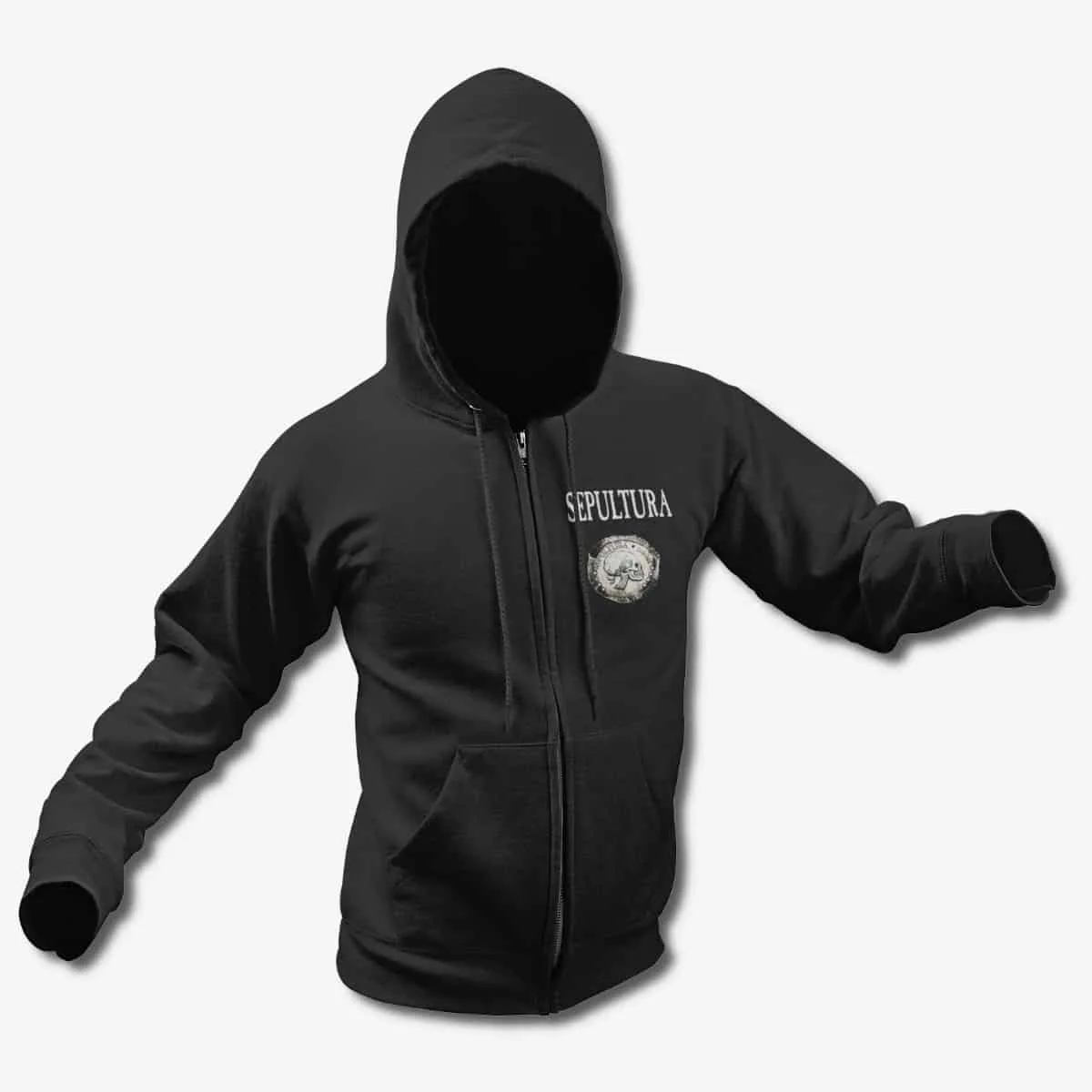 Sepultura Zip Up Hoodie, Sepultura Quadra Black Zip Hoodie, Thrash Metal Merchandise