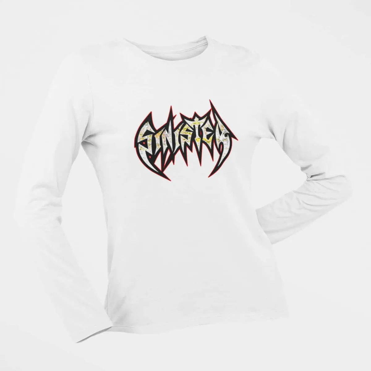 Sinister Long Sleeve T-Shirt, Sinister Logo White Longsleeve T-Shirt, Death Metal Merchandise
