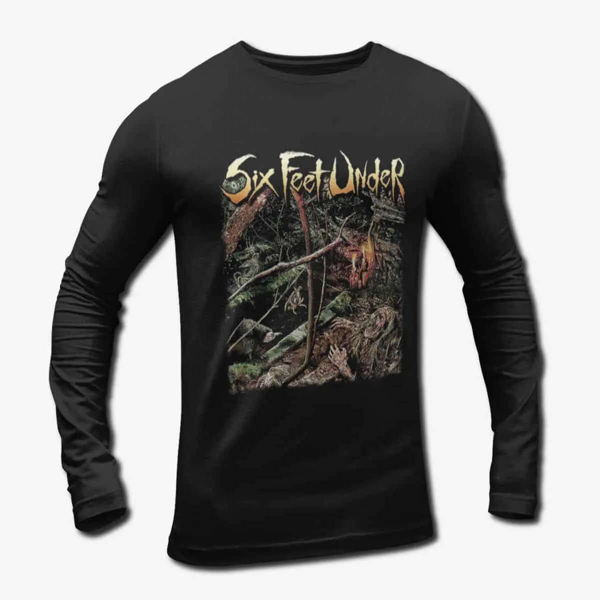 Six Feet Under Band Long Sleeve T-Shirt, Six Feet Under Crypt of The Devil Longsleeve Tee, Death Metal, Death n Roll Merch