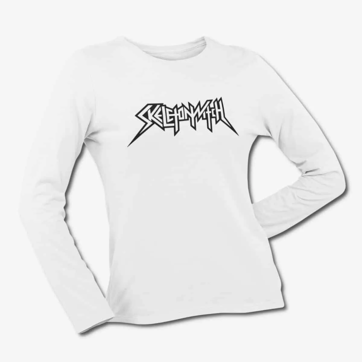 Skeletonwitch Long Sleeve T-Shirt, Skeletonwitch Logo White Longsleeve T-Shirt, Melodic Death Metal Merchandise