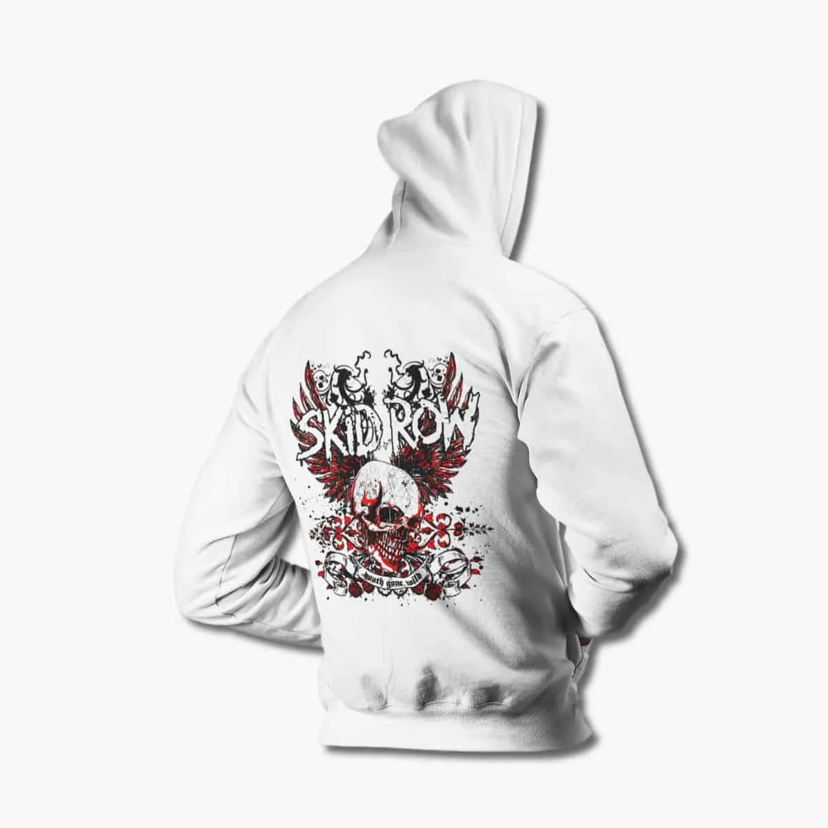 Skid Row Band Hoodie, SkidRow Skull Artwork White Hooded Sweatshirt, Heavy Metal Merchandise