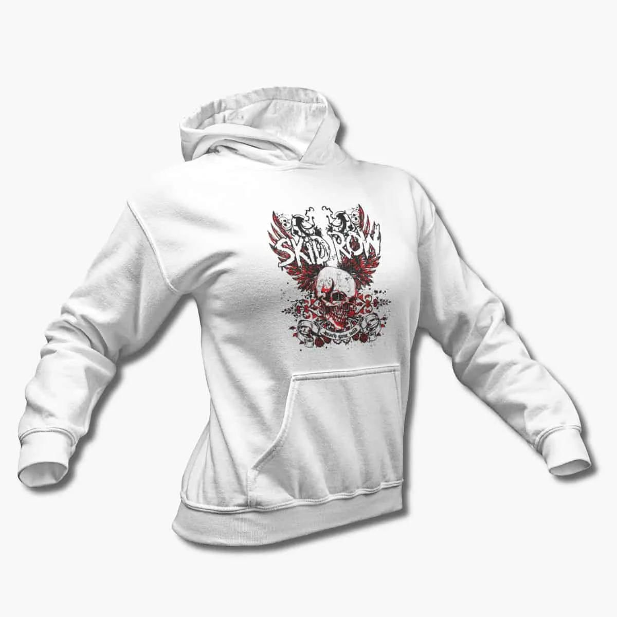 Skid Row Band Hoodie, SkidRow Skull Artwork White Hooded Sweatshirt, Heavy Metal Merchandise