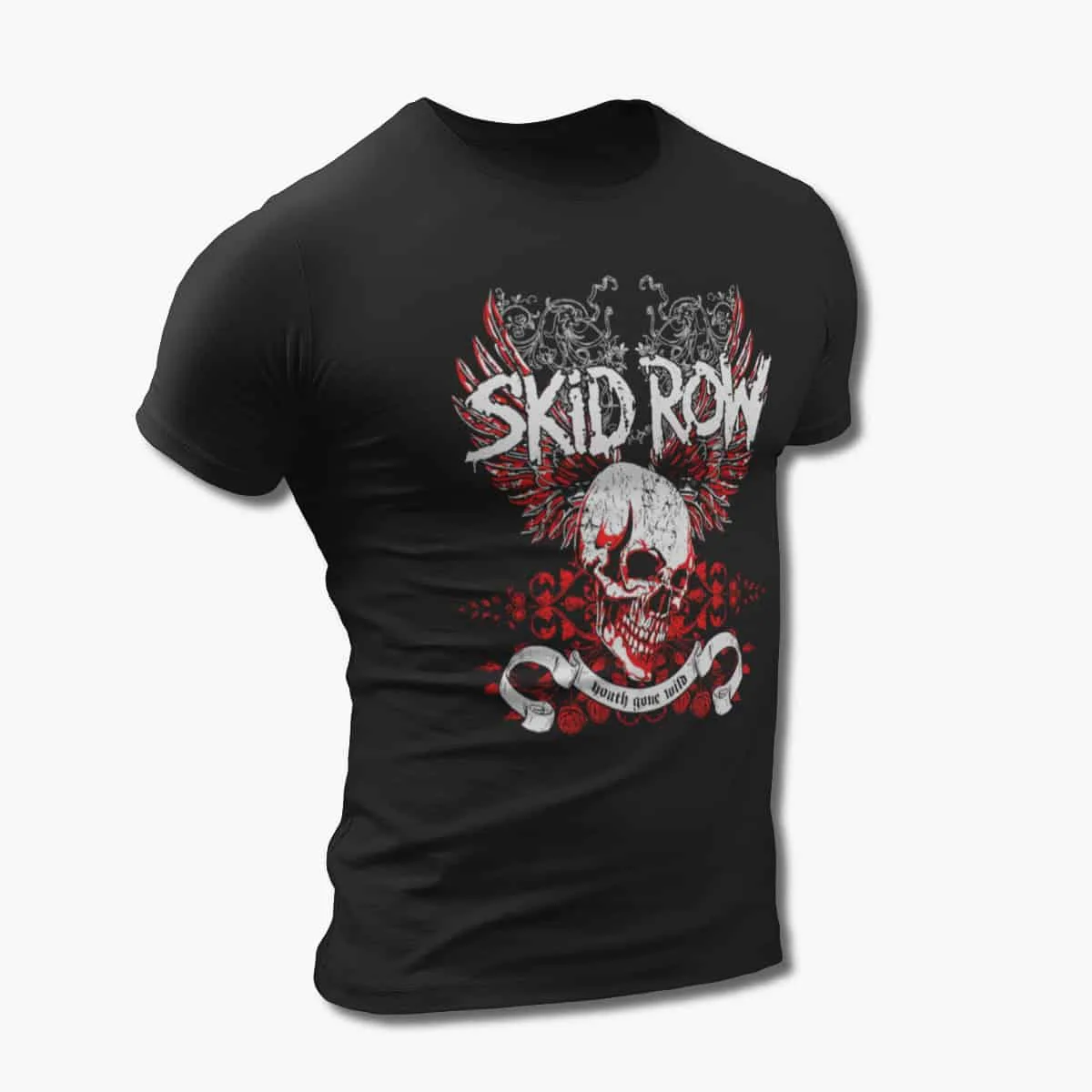 Skid Row Band T-Shirt, SkidRow Skull Artwork Black T-Shirt, Heavy Metal Merchandise