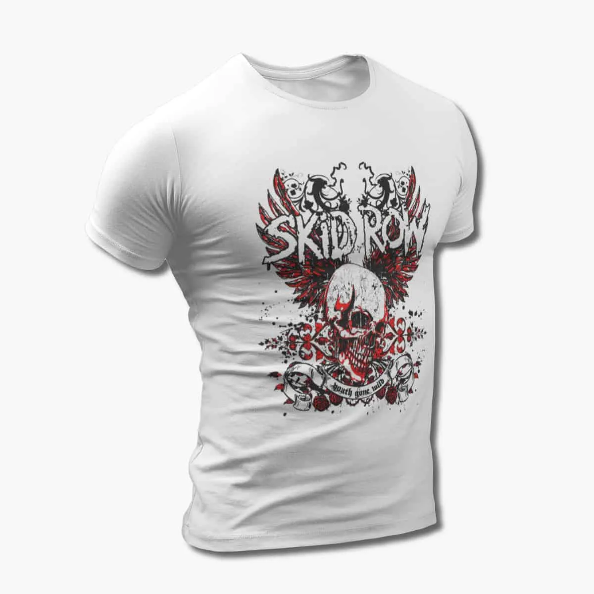 Skid Row Band T-Shirt, SkidRow Skull Artwork White T-Shirt, Heavy Metal Merchandise