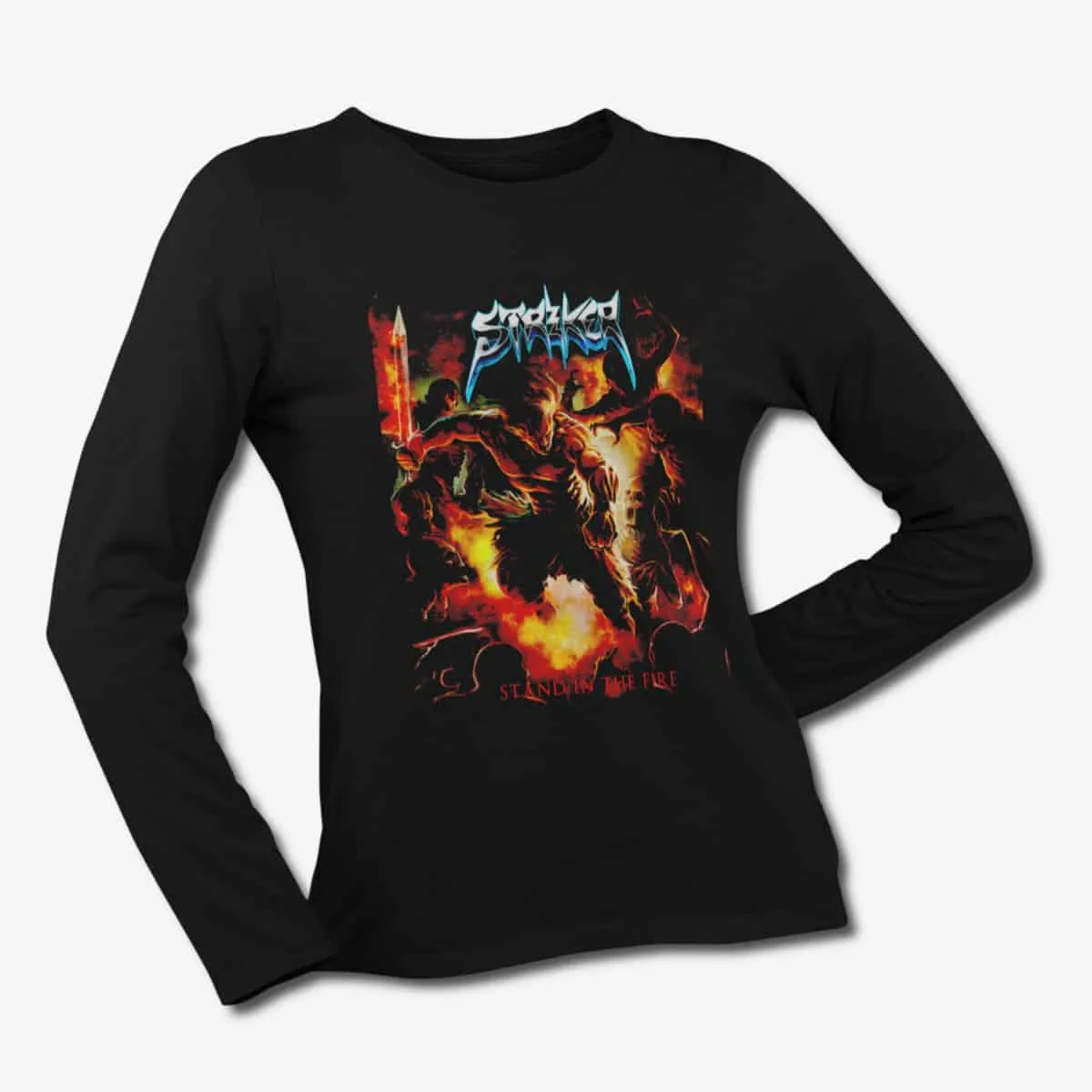 Striker Long Sleeve T-Shirt, Striker Stand In The Fire Black Longsleeve T-Shirt, Power Metal Merchandise