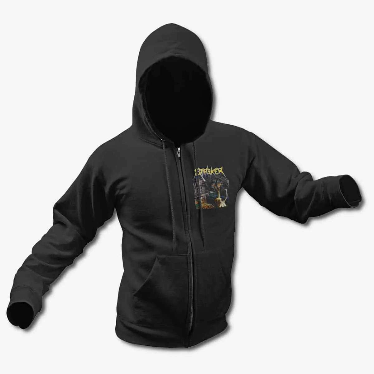 Striker Zip Up Hoodie, Striker City of Gold Black Zip Hoodie, Heavy Metal Merchandise