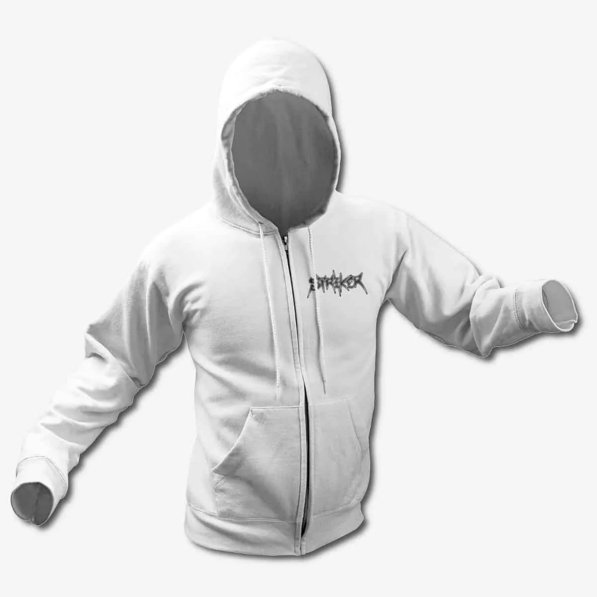 Striker Zip Up Hoodie, Striker Logo White Zip Hoodie, Heavy Metal Merchandise