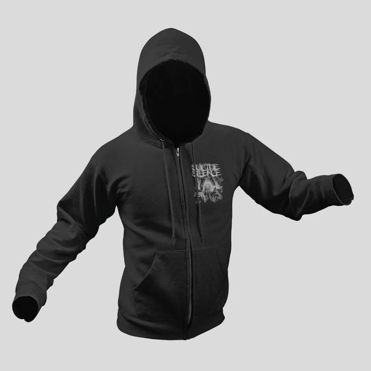 Suicide Silence Zip Hoodie, Suicide Silence Artwork Black Zip Sweatshirt