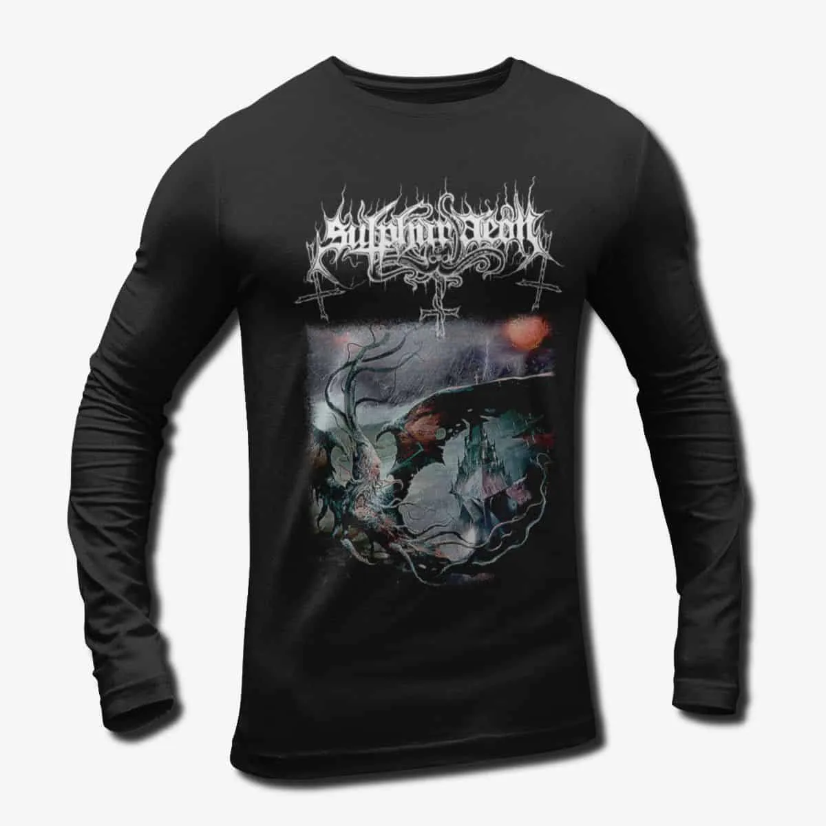 Sulphur Aeon Band Long Sleeve T-Shirt, Sulphur Aeon The Scythe of Cosmic Chaos Longsleeve Tee, Death Metal Merch