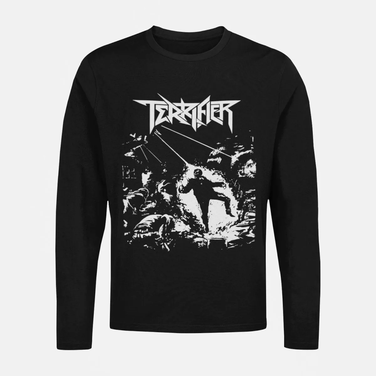Terrifier Long Sleeve T-Shirt, Terrifier Weapons of Thrash Destruction Black Longsleeve T-Shirt, Thrash Metal Merchandise