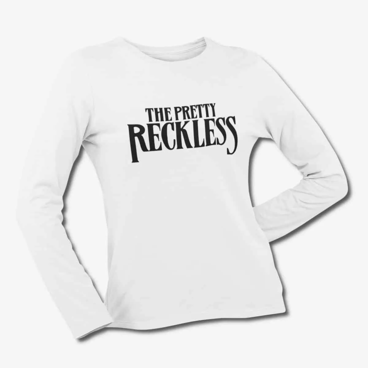 The Pretty Reckless Long Sleeve T-Shirt, Pretty Reckless Band Logo White LongSleeve T-Shirt, Hard Rock Merchandise