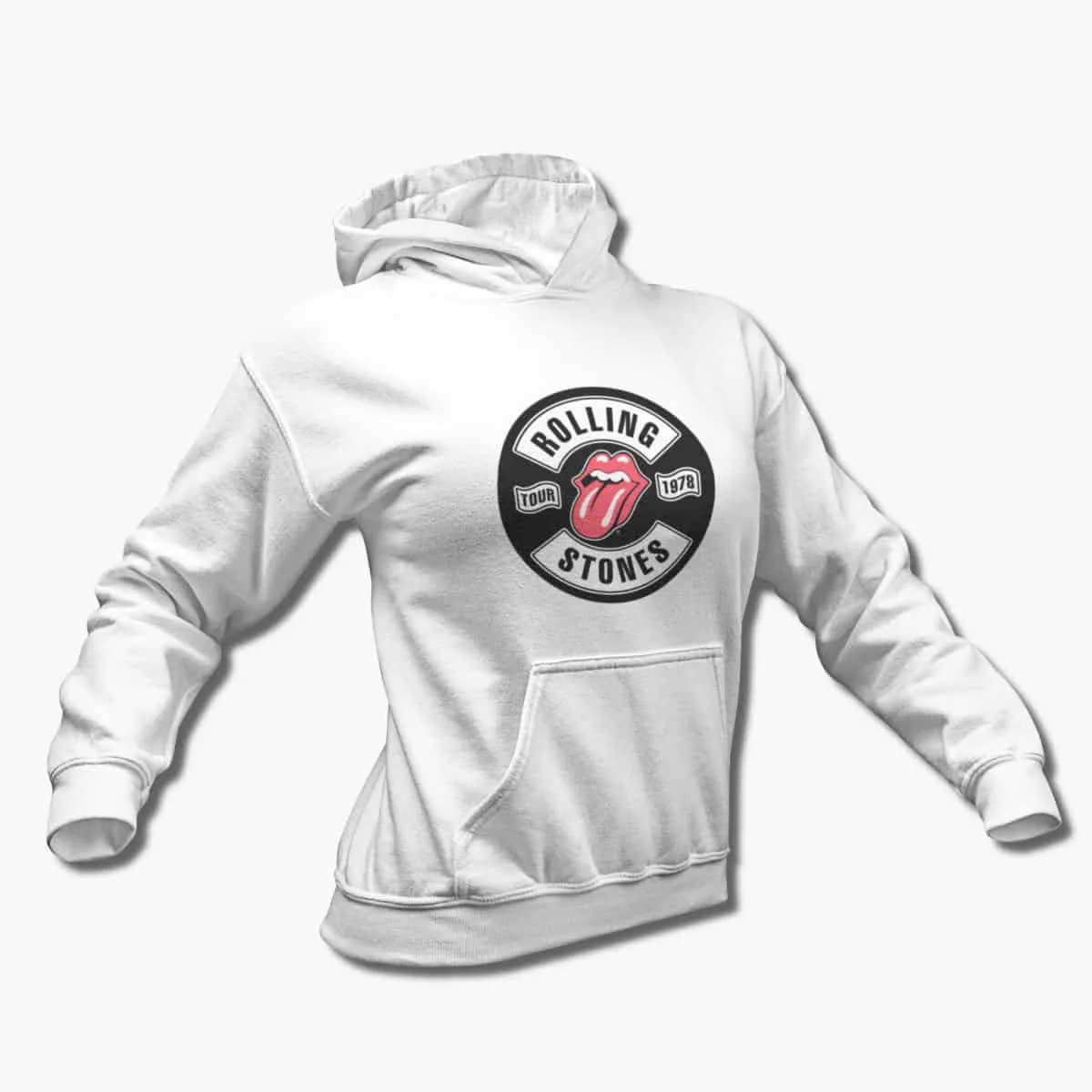 The Rolling Stones Band Hoodie, Rolling Stones Tour 1978 Logo White Hooded Sweatshirt, Rock, Rock and Roll Merchandise