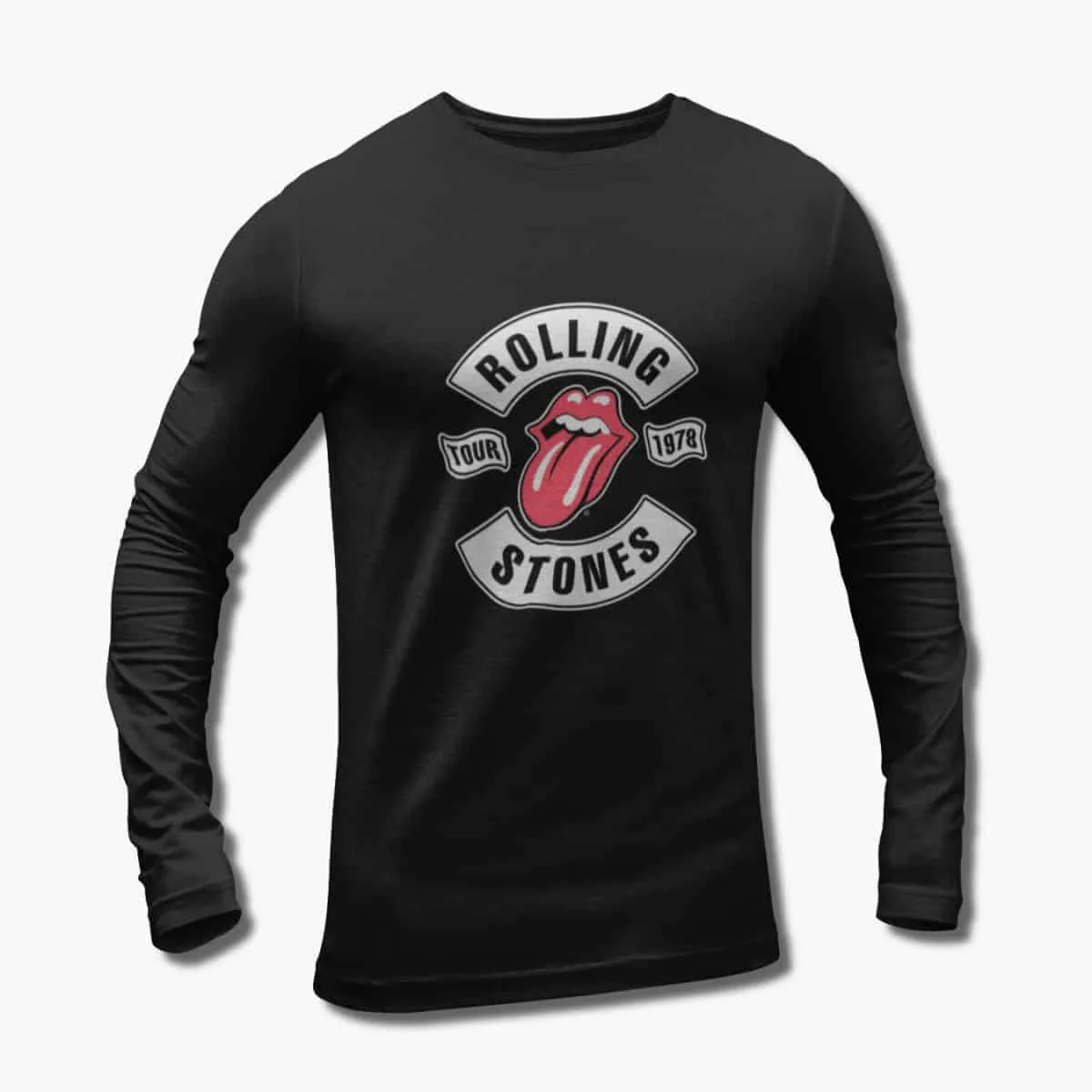 The Rolling Stones Band Long Sleeve T-Shirt, Rolling Stones Tour 1978 Logo Black Longsleeve T-Shirt, Blues Rock, Rock and Roll Merchandise