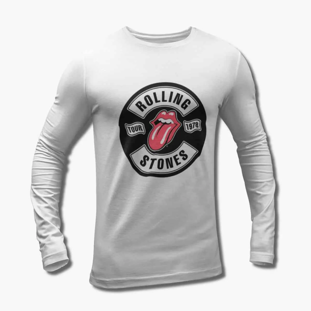 The Rolling Stones Band Long Sleeve T-Shirt, Rolling Stones Tour 1978 Logo White Longsleeve T-Shirt, Blues Rock, Rock and Roll Merchandise