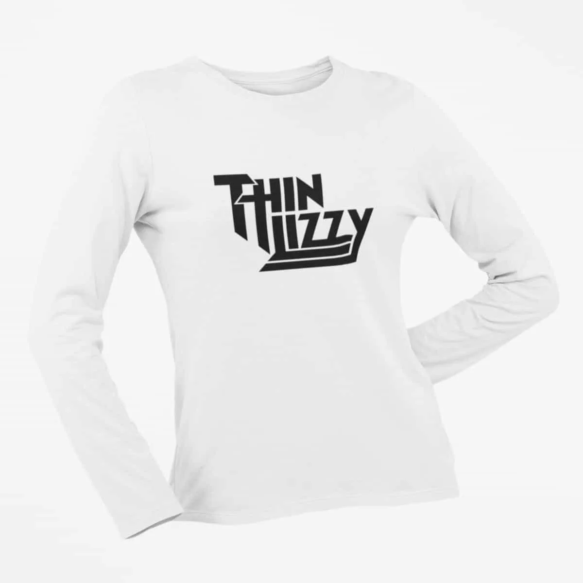 Thin Lizzy Long Sleeve T-Shirt, Thin Lizzy Logo White Long Sleeve T-Shirt, Heavy Metal Merchandise