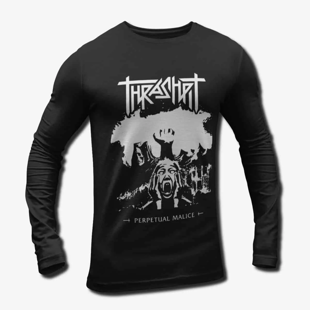 Thrashpit Band Long Sleeve T-Shirt, Thrashpit Perpetual Malice Cover Artwork Longsleeve Tee, Thrash Metal Merch