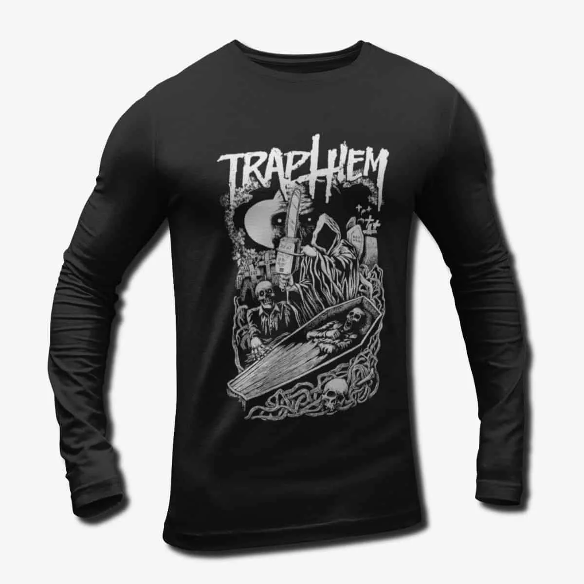 Trap Them Band Long Sleeve T-Shirt, Tram Them Logo Artwork Longsleeve Tee, Grindcore, Crust Punk Merch