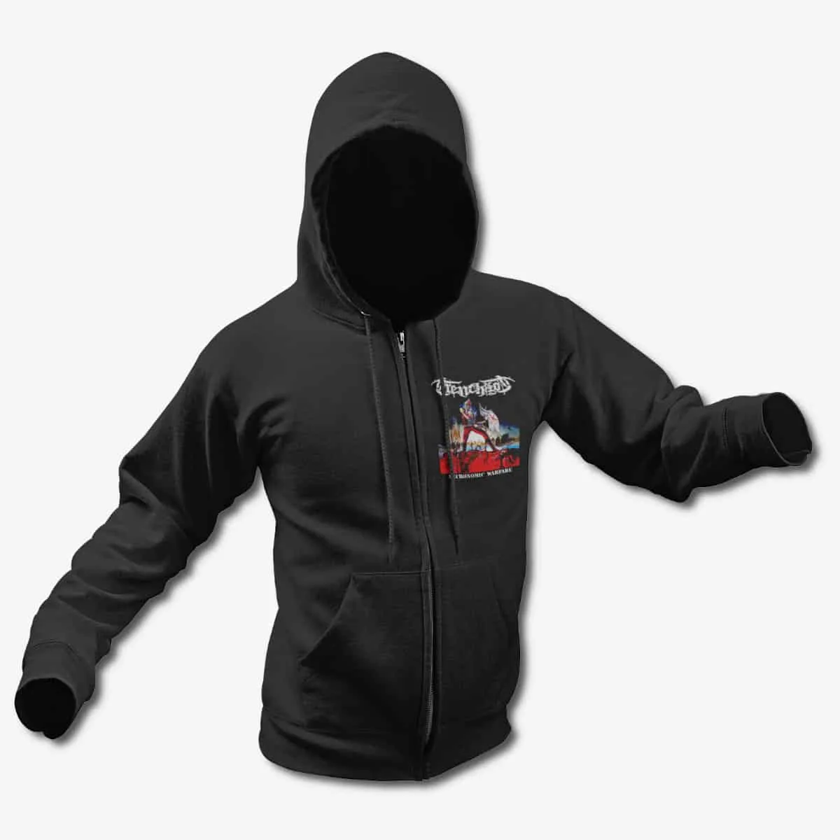 TrenchRot Zip Up Hoodie, TrenchRot Necronomic Warfare Black Zip Hoodie, Death Metal Merchandise