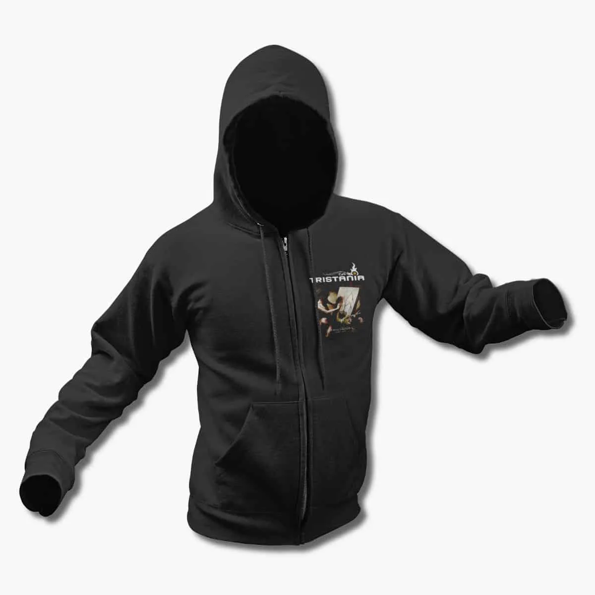 Tristania Zip Up Hoodie, Tristania Darkest White Artwork Black Zipper Hoodie, Symphonic Metal Merchandise