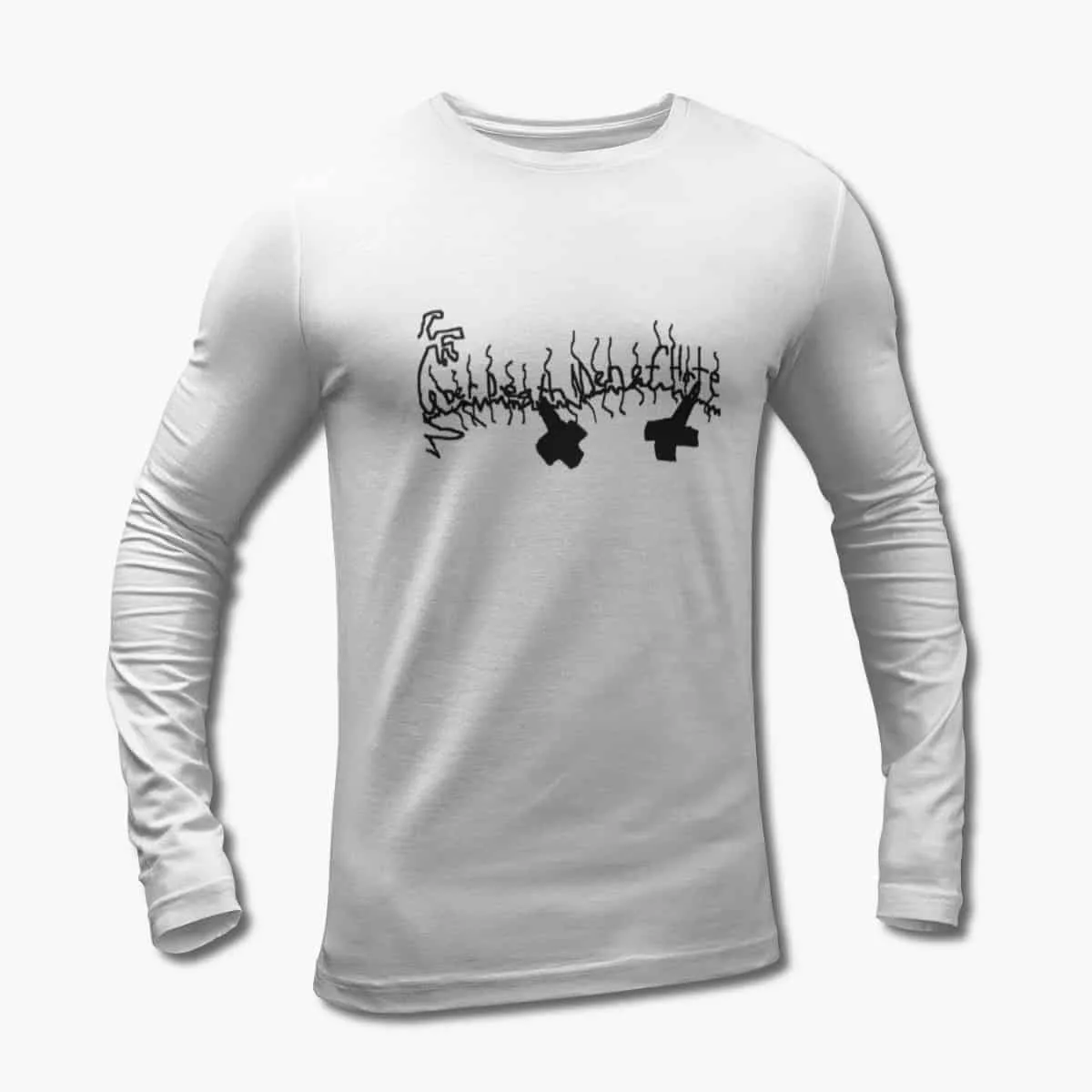 Uber Death Men of Hate Long Sleeve T-Shirt, Uber Death Men of Hate Logo White Longsleeve T-Shirt, Thrash Metal Merchandise